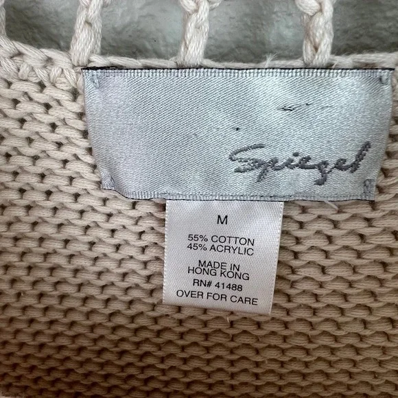 Spiegel Vtg Beige Crochet Neck Belted Tunic Sweater Women's Medium Boho Coastal - Picture 3 of 9